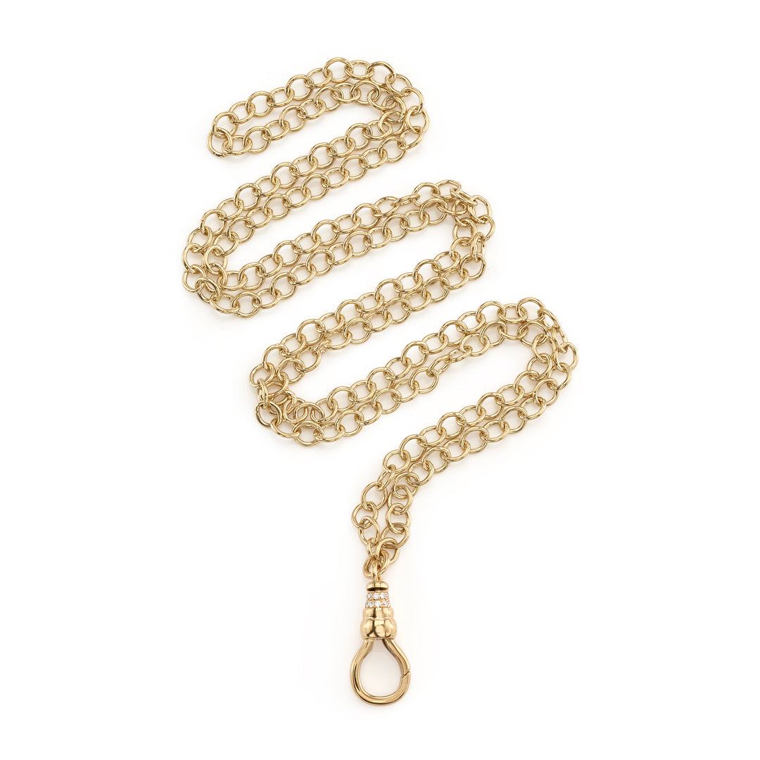 18K Yellow Gold 30" Oval Cable Link 30" Chain with Diamonds on Enhancer
