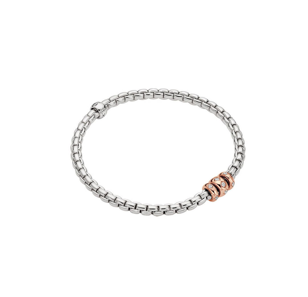 18K White Gold and Rose Gold Diamond Rondel Flexible Bracelet