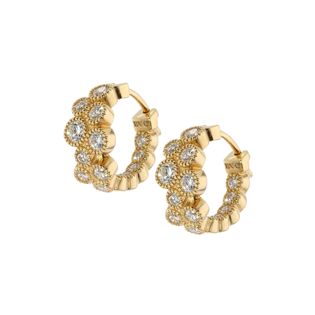 18K Yellow Gold Inside Out Diamond Mini Hoops