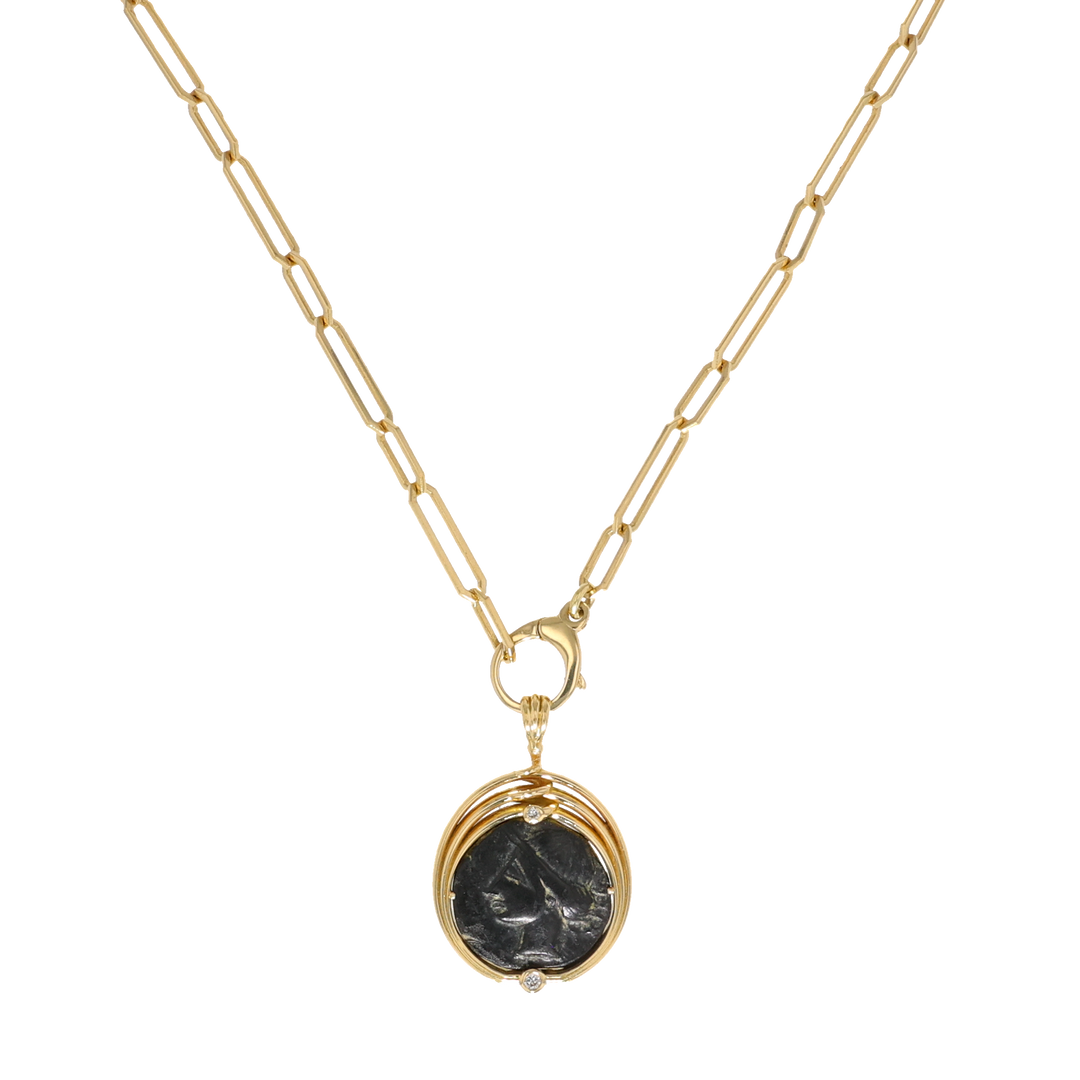 18K Yellow Gold Iberia Greek Coin Pendant
