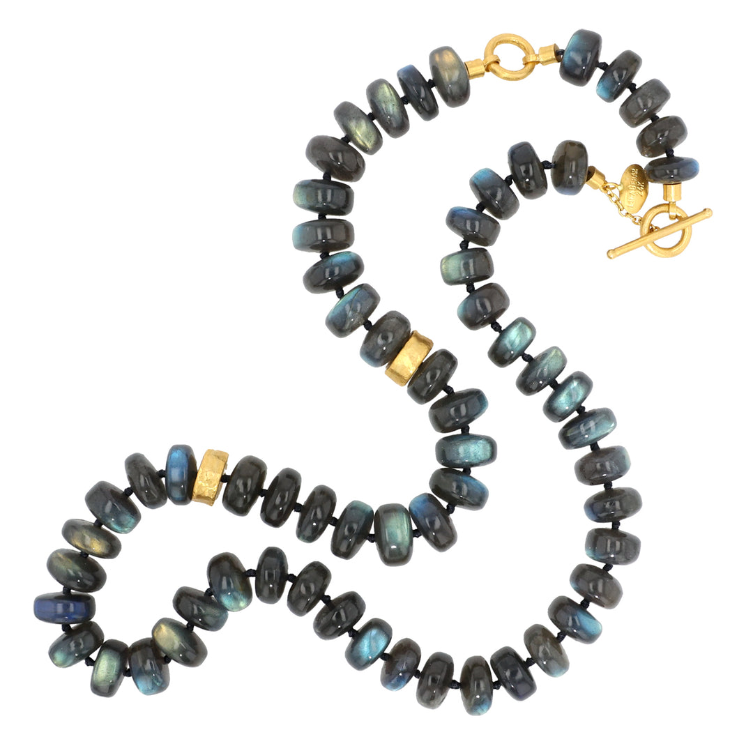 24K Yellow Gold Cabochon Labradorite Bead Necklace