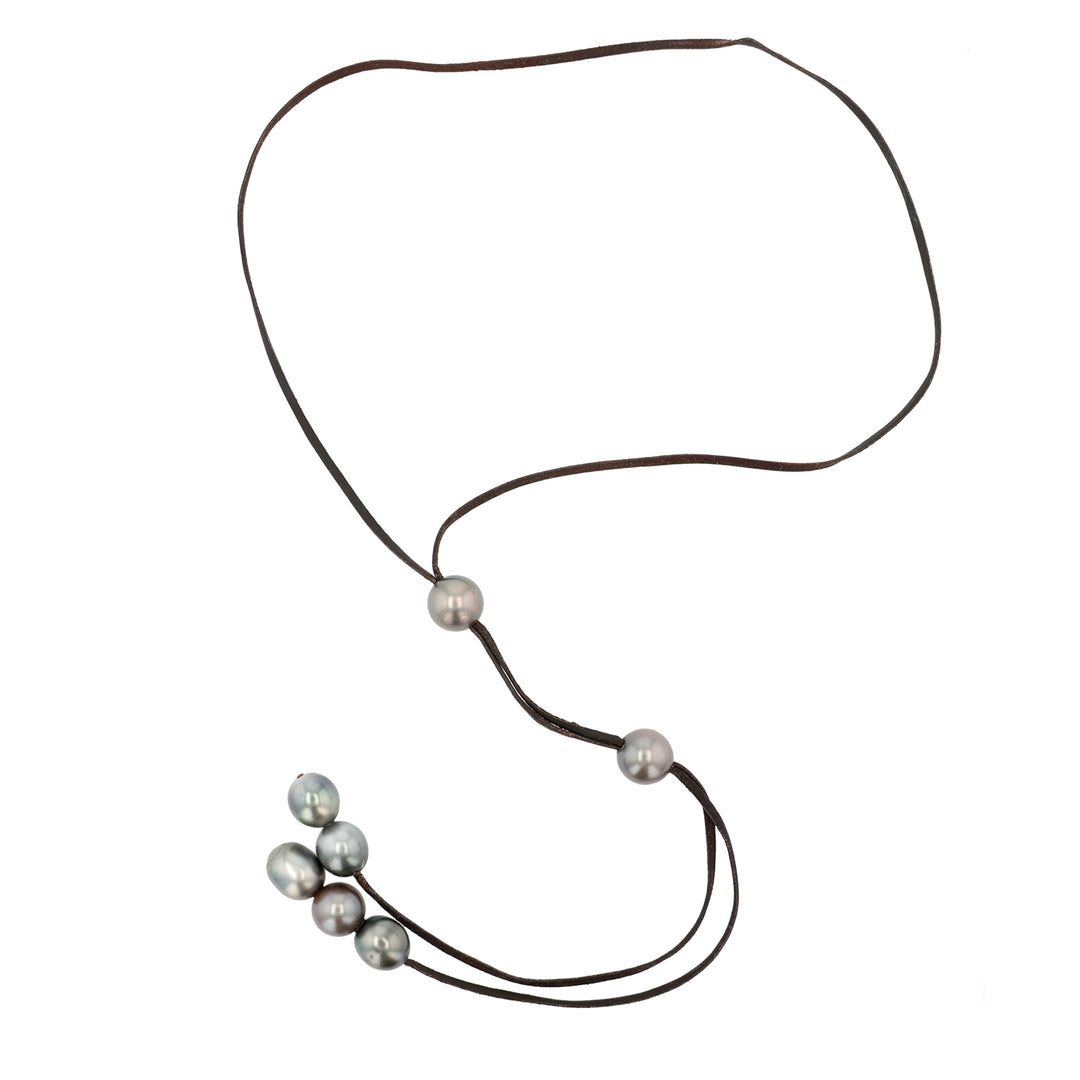 Leather Tahitian Pearl Lariat Mahina Necklace