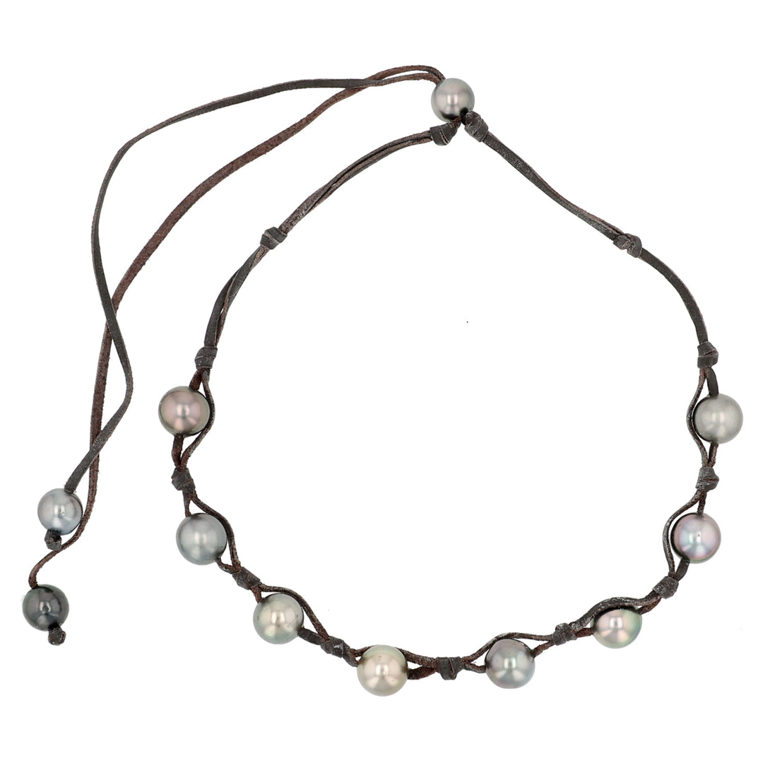 Leather and Tahitian Pearl Lotus Necklace
