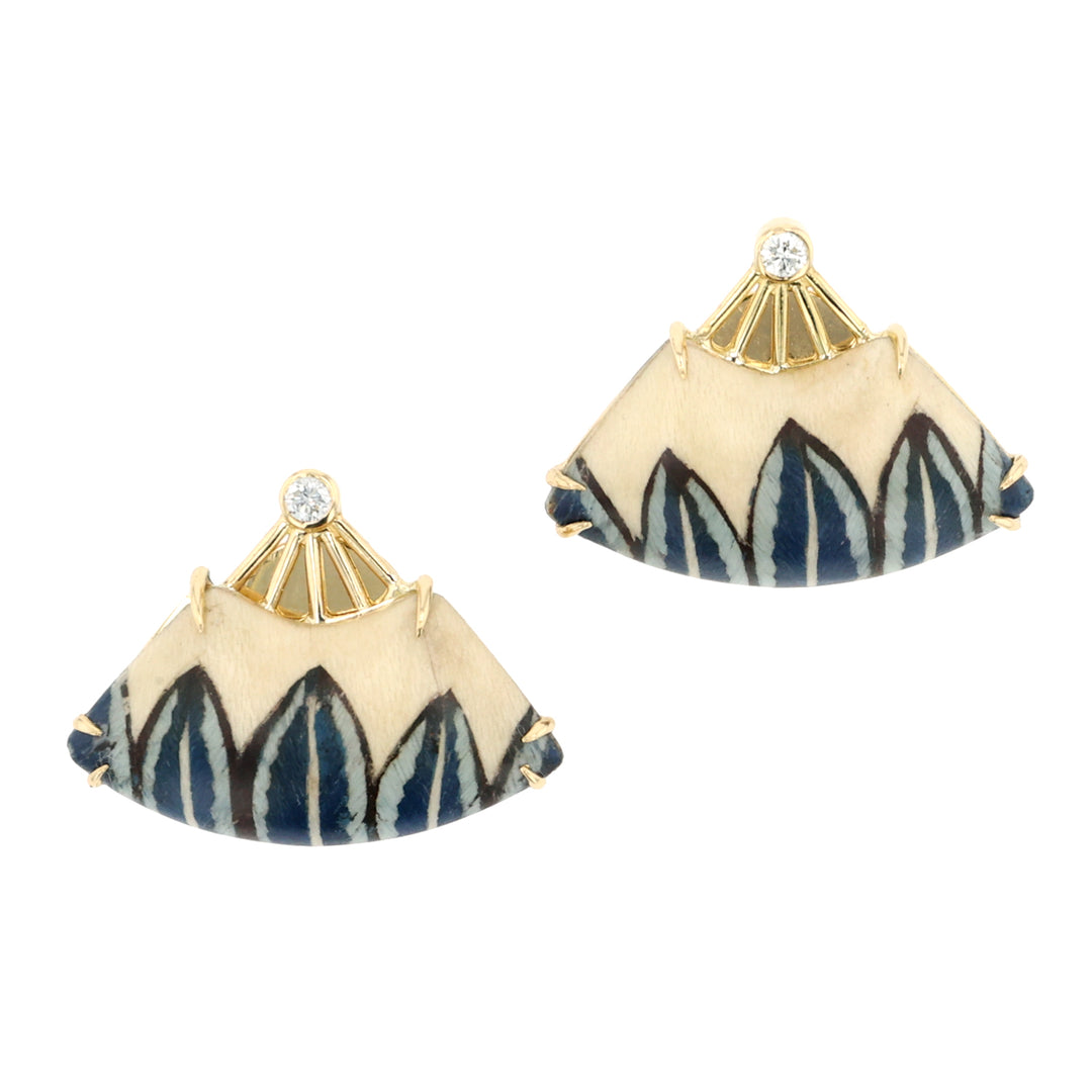 18K Yellow Gold Marquetry Fan Earrings