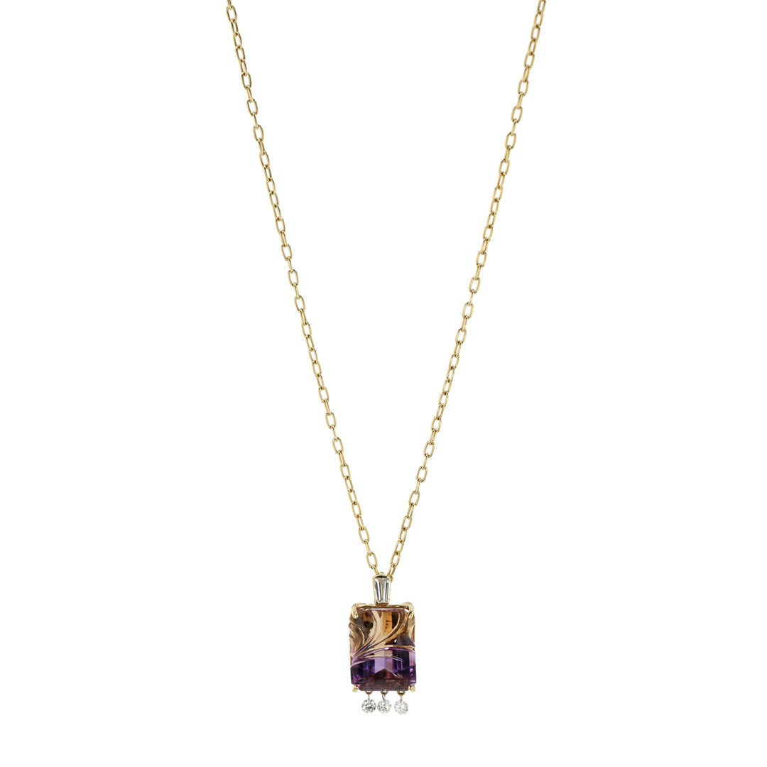 18K Yellow Gold One of a Kind Fancy Cut Ametrine and Diamond Necklace