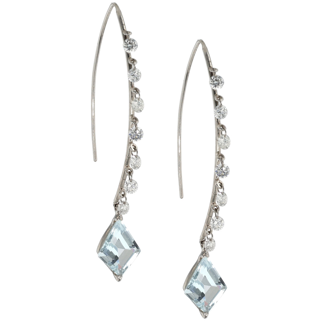 18K White Gold Handmade Aquamarine and Diamond Earrings