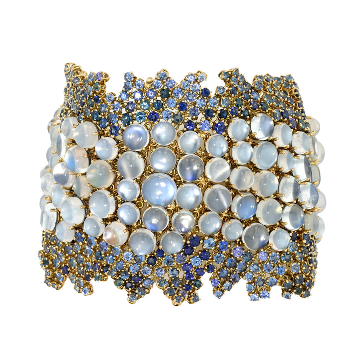 18K Yellow Gold, Moonstone & Blue Sapphire Bracelet