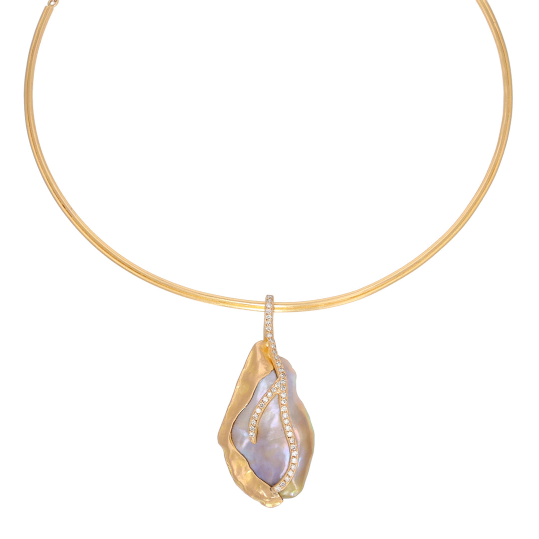 22K Rose Gold Peach Glow "Lydia" Freshwater Pink Pearl Diamond Pendant