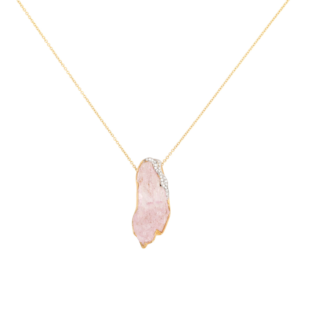 18K Yellow Gold Raw Kunzite and Diamond Necklace