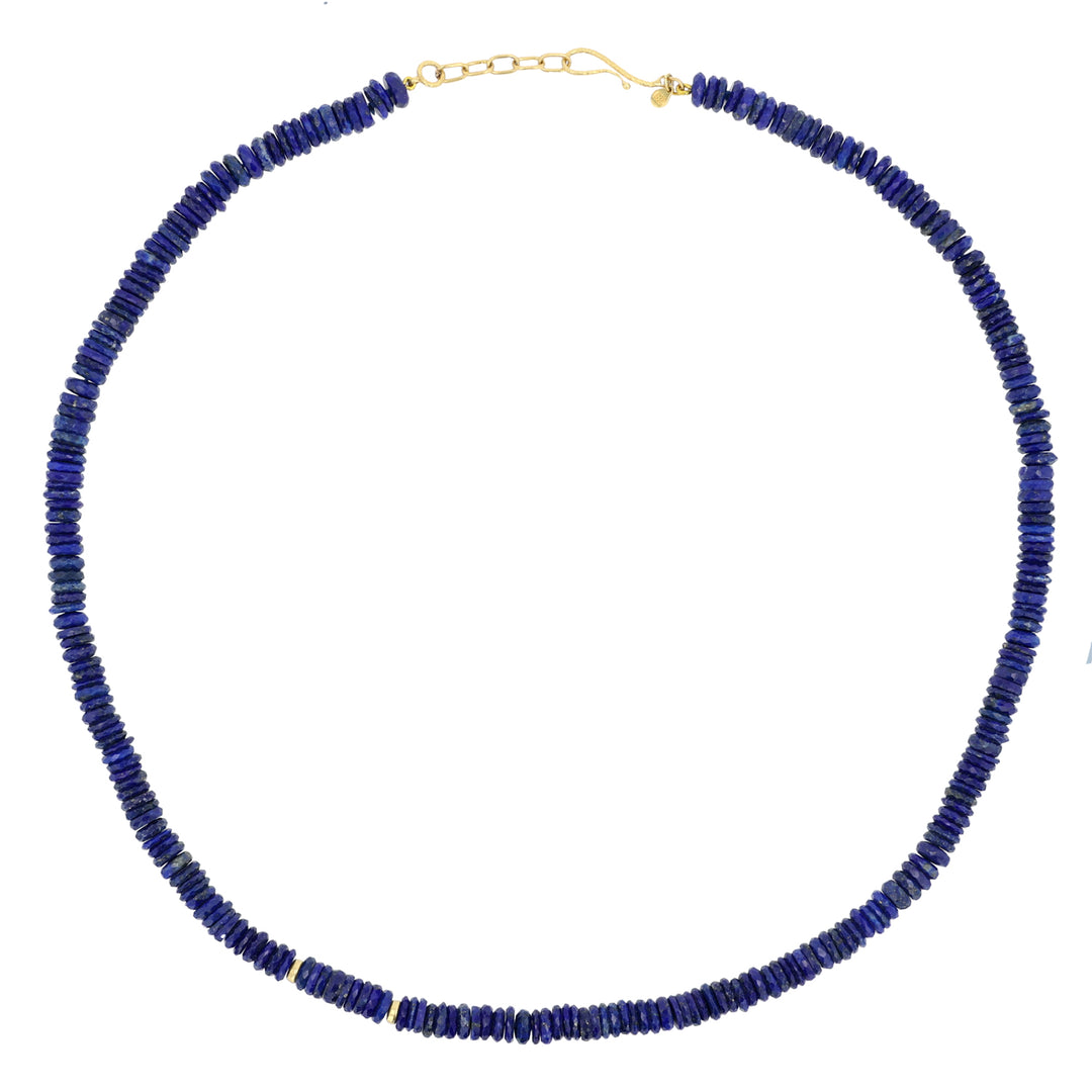 18K Yellow Gold Lapis Rondell Necklace