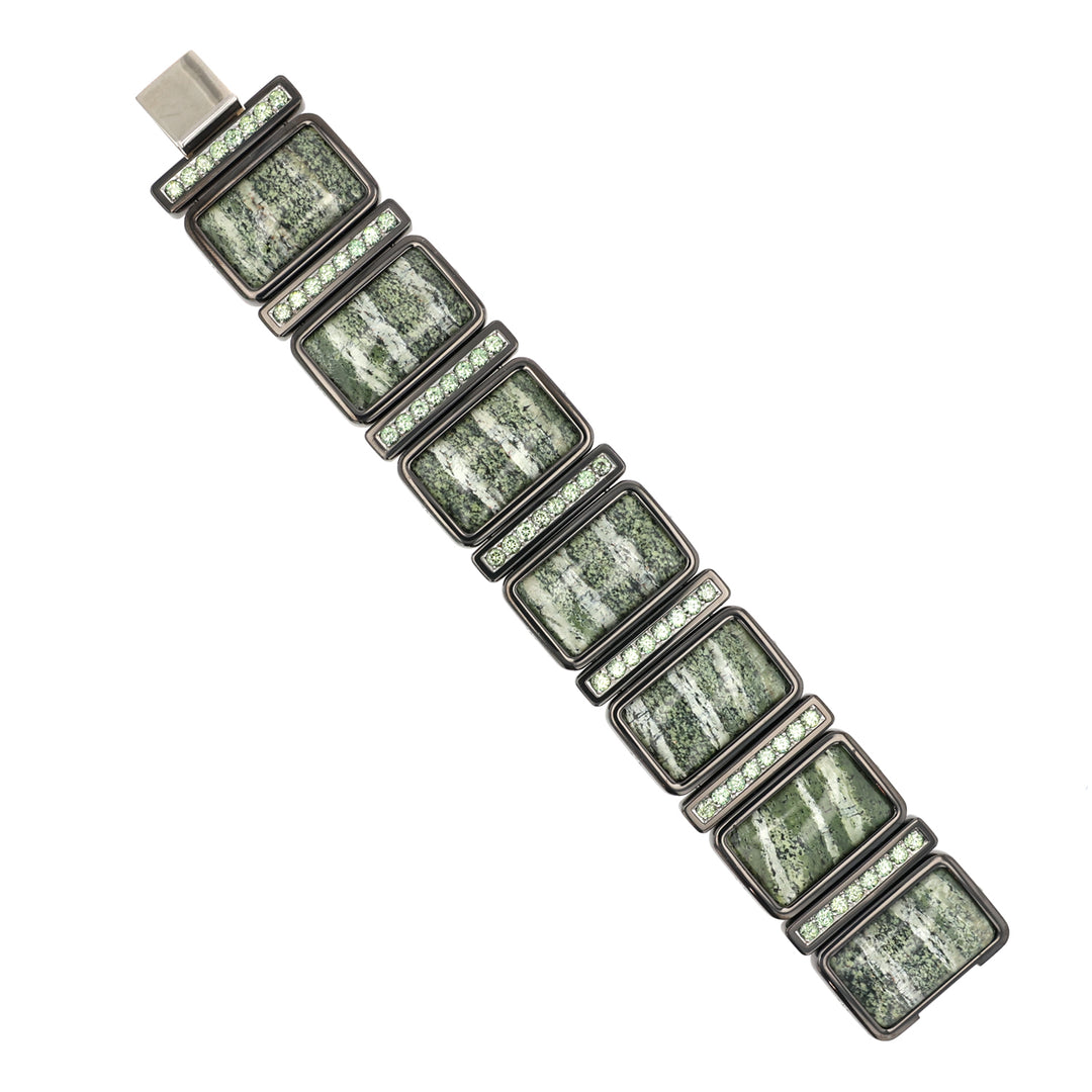 Knightsteel and Platinum Moss Opal, Quartz, Demantoid Garnet, and Diamond "Grace O'Malley" Bracelet