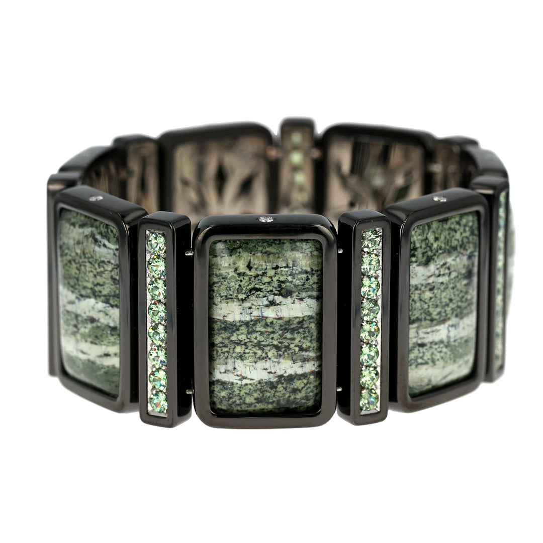 Knightsteel and Platinum Moss Opal, Quartz, Demantoid Garnet, and Diamond "Grace O'Malley" Bracelet
