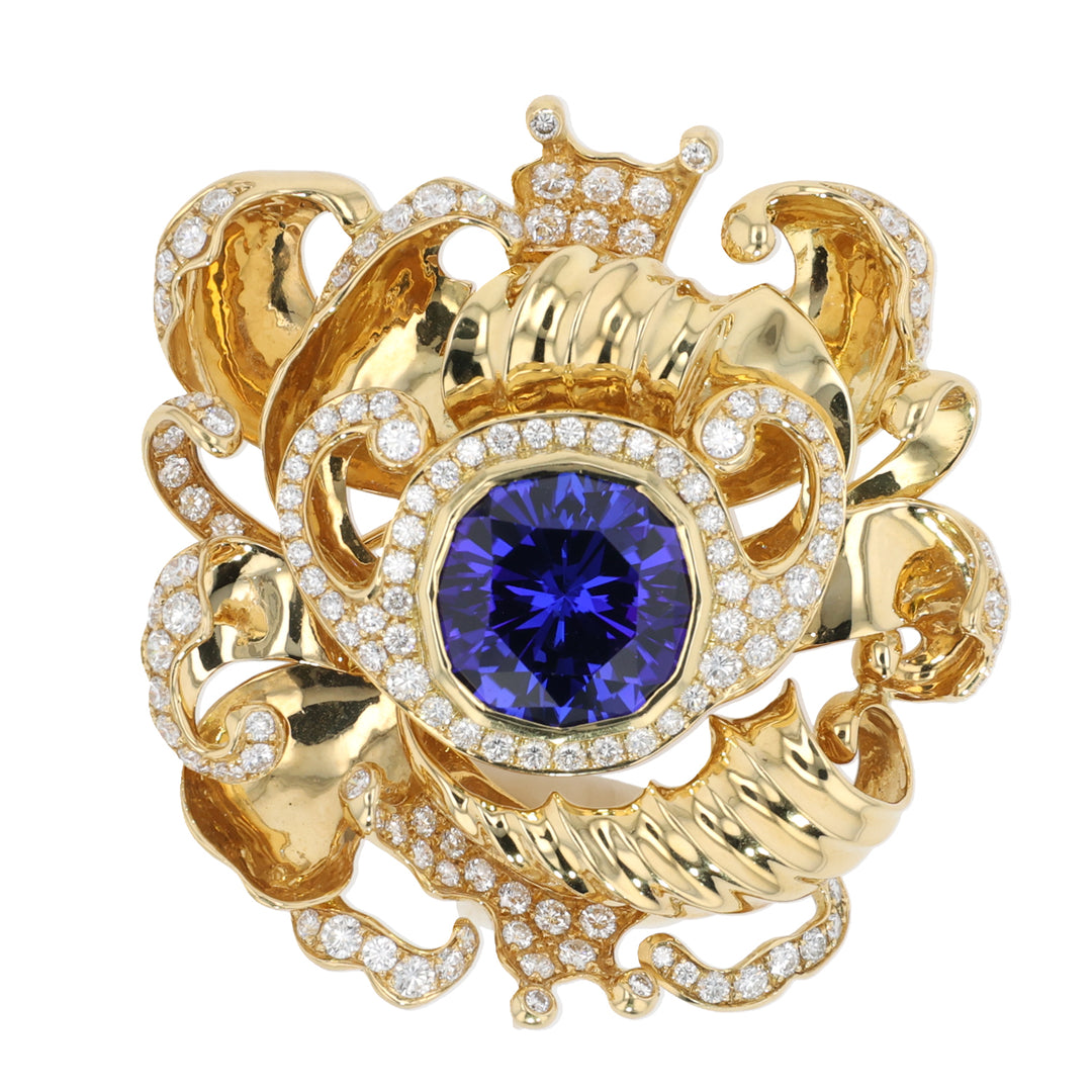 18K Yellow Gold "The Wave" Tanzanite and Diamond Pendant