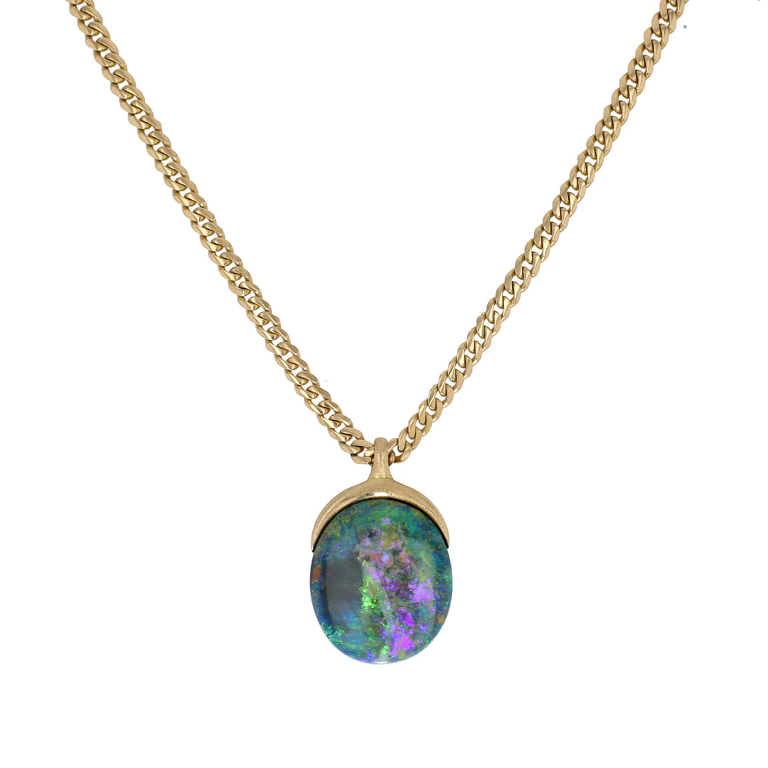 18K Yellow Gold Australian Black Opal Pendant