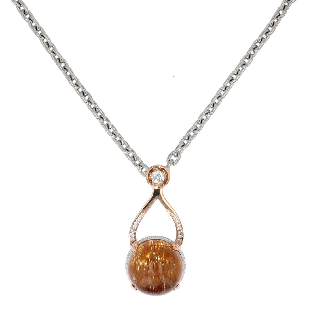 18K Rose Gold and Platinum Rutilated Quartz and Diamond Necklace