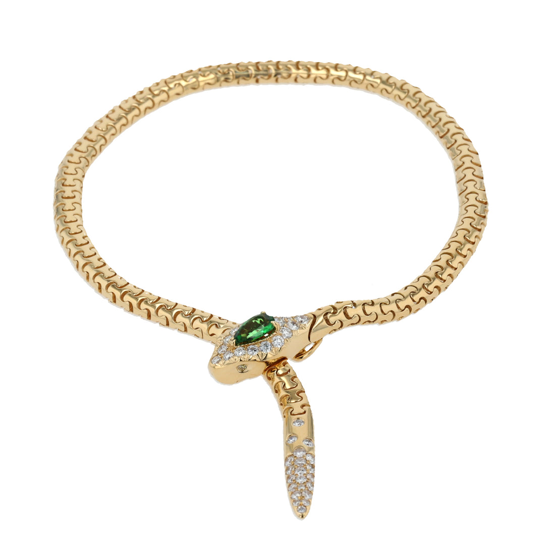 18K Yellow Gold Tsavorite and Diamond Snake Bracelet