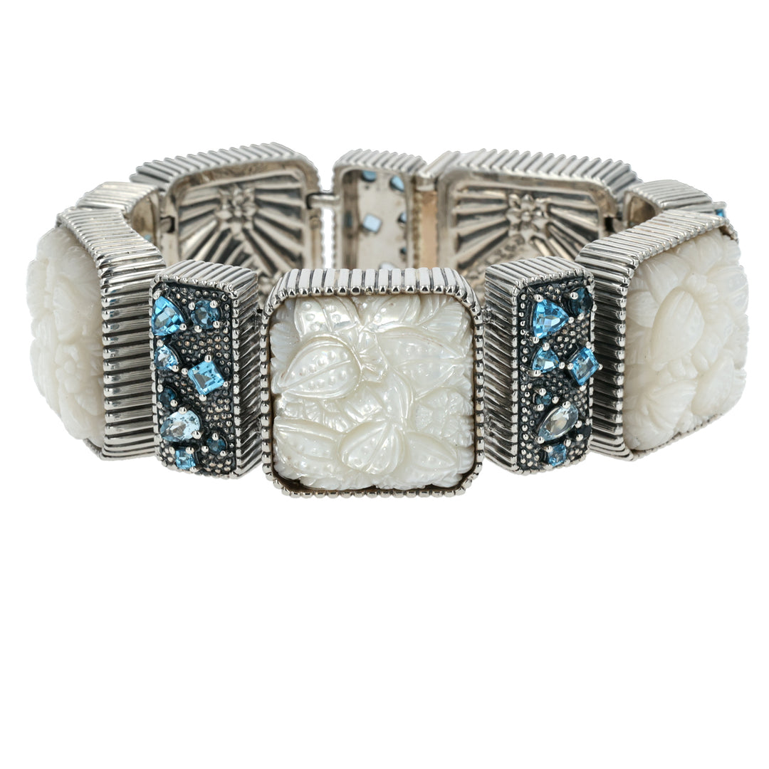 Sterling Silver Mother of Pearl and London Sky Blue Topaz Bracelet