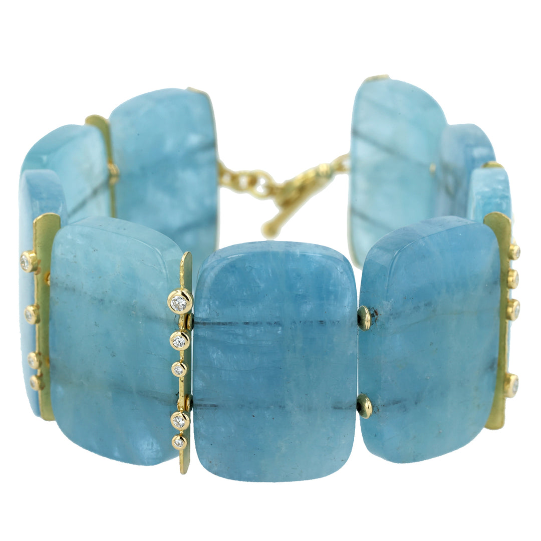 18K Yellow Gold Aquamarine and Diamond Bracelet