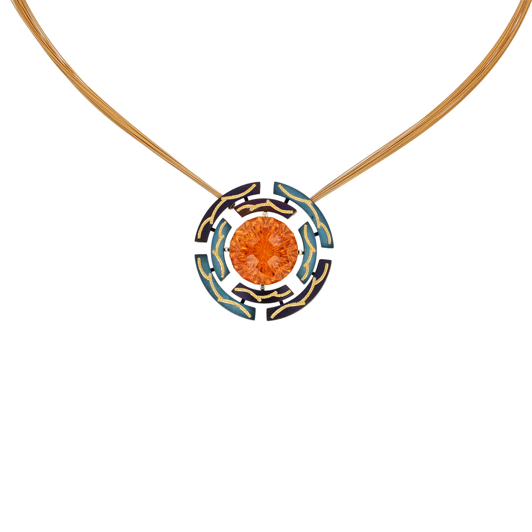 Purple and Blue Steel and 24K Gold Citrine Necklace