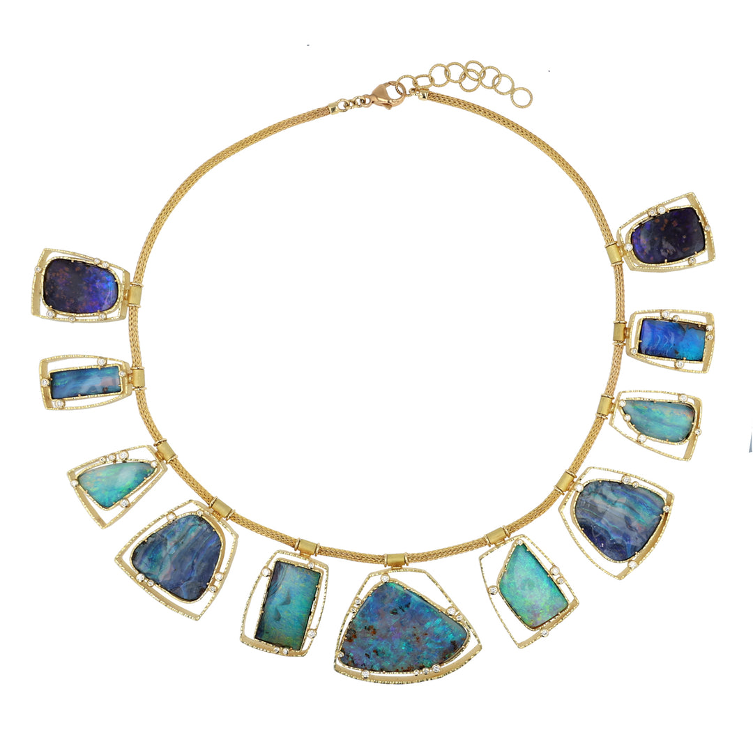 18K Yellow Gold Boulder Opal and Diamond Necklace