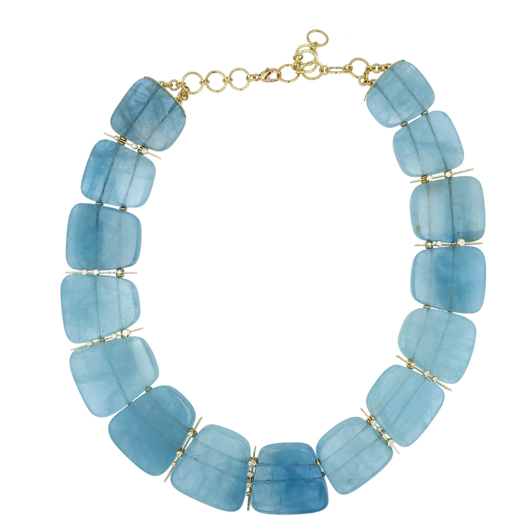 18K Yellow Gold Aquamarine and Diamond Necklace