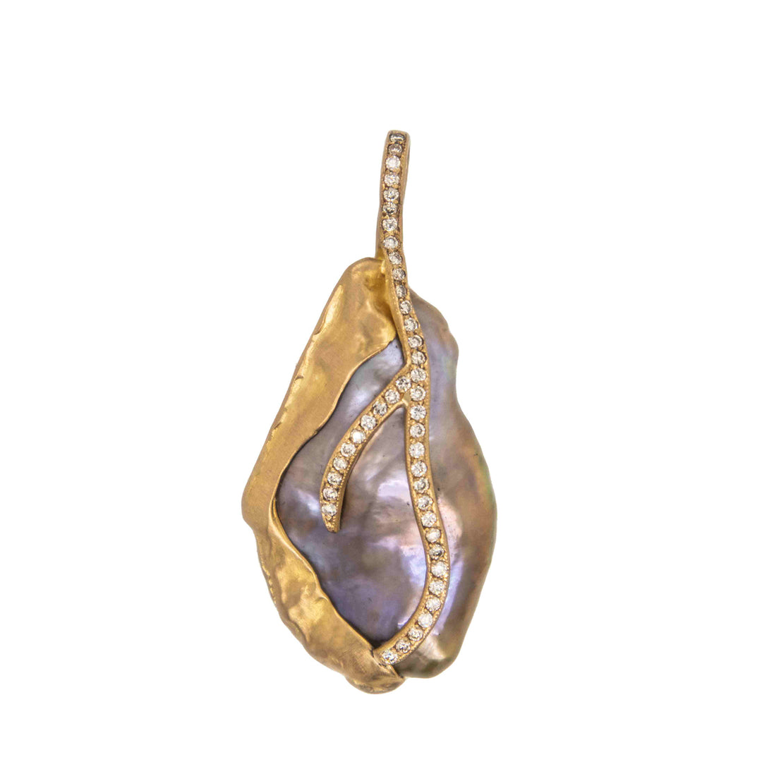 22K Rose Gold Peach Glow "Lydia" Freshwater Pink Pearl Diamond Pendant