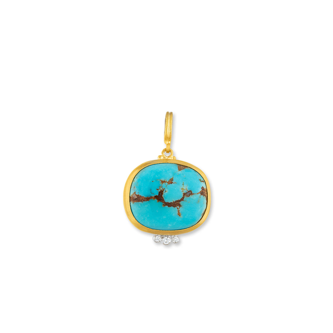24K Yellow Gold and Sterling Silver, Kingman Turquoise and Diamond Pendant