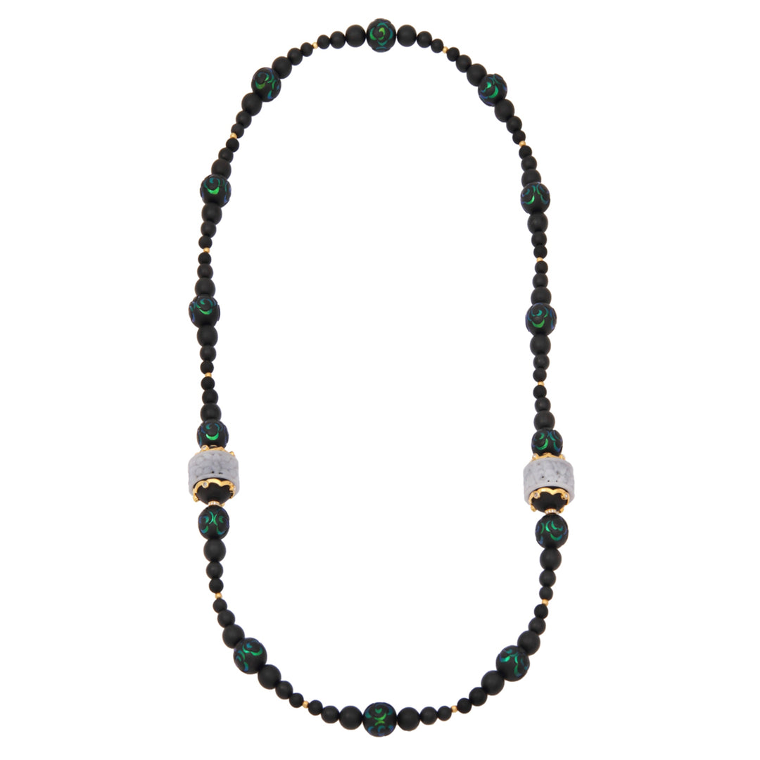 18K Yellow Gold Lavender Jade and Diamond Mala Bead Necklace