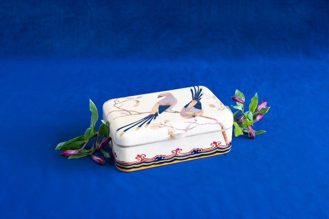 Marquetry Jewelry Box with Birds Pattern by Silvia Furmanovich