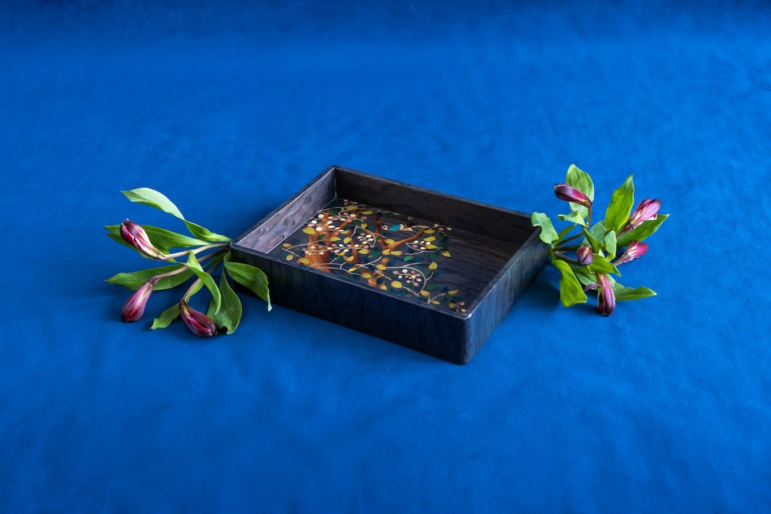 Marquetry Tray with Flowers & Bird Pattern by Silvia Furmanovich.