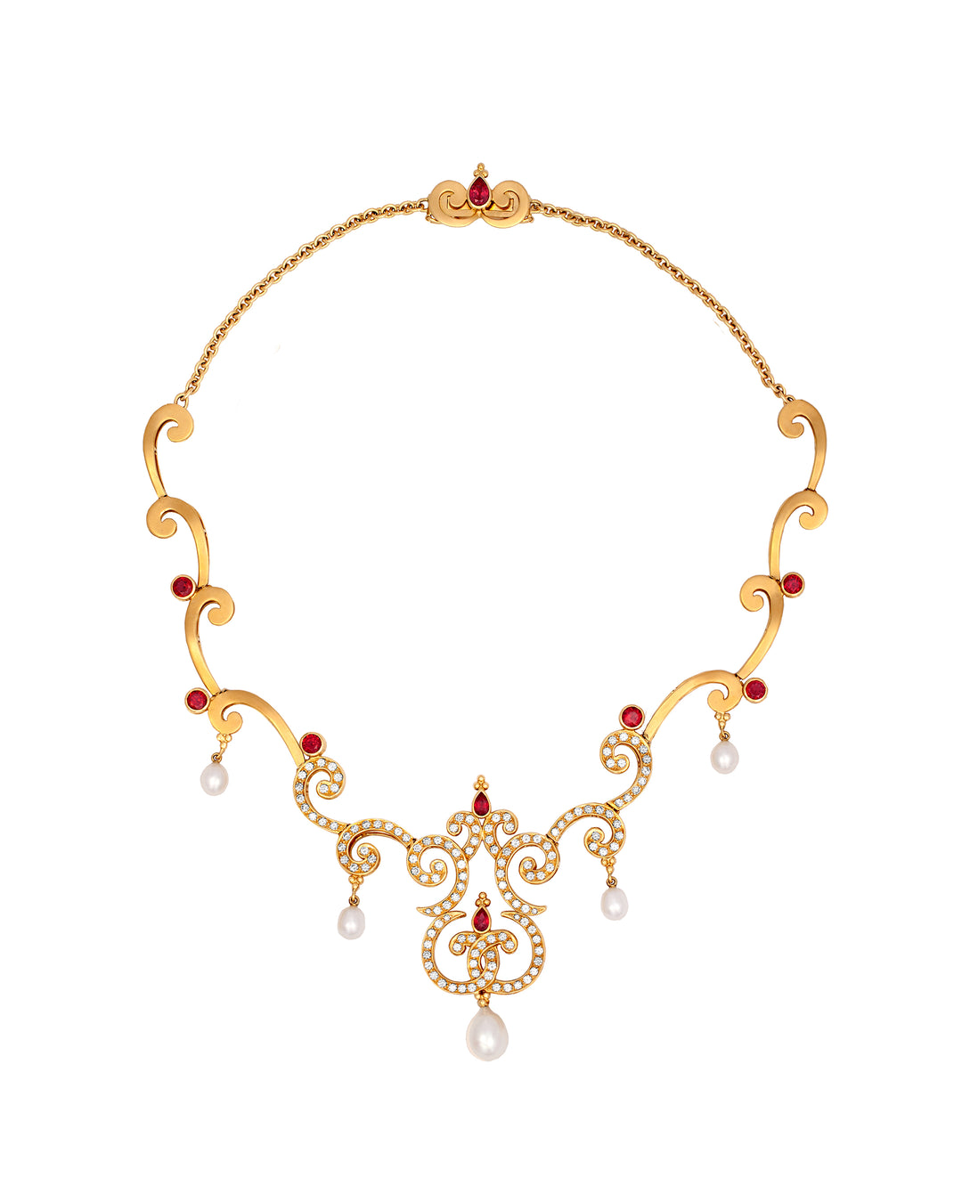 18K Yellow Gold Spinel Pearl and Diamond Necklace "Aphrodite's Gift"