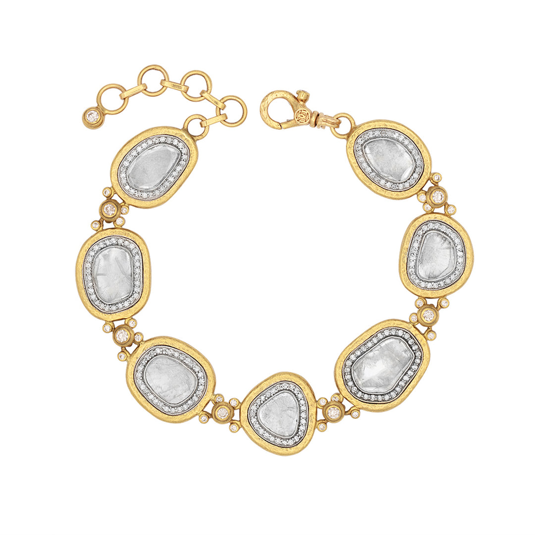 24K Yellow Gold One of a Kind Diamond Slice Bracelet