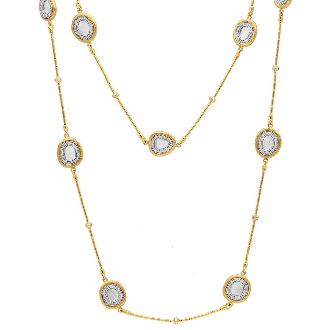 24K and 22K Yellow Gold One of a Kind Diamond Slice Station Necklace