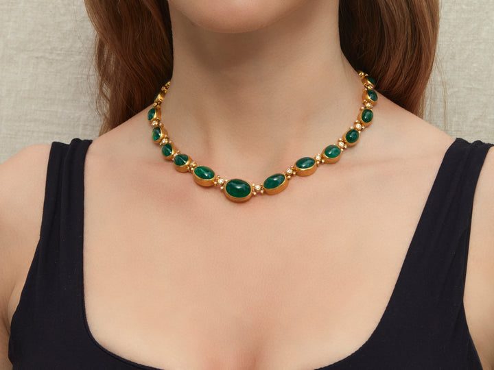 One of a Kind 24K/22K Yellow Gold, Emerald & Diamond Necklace