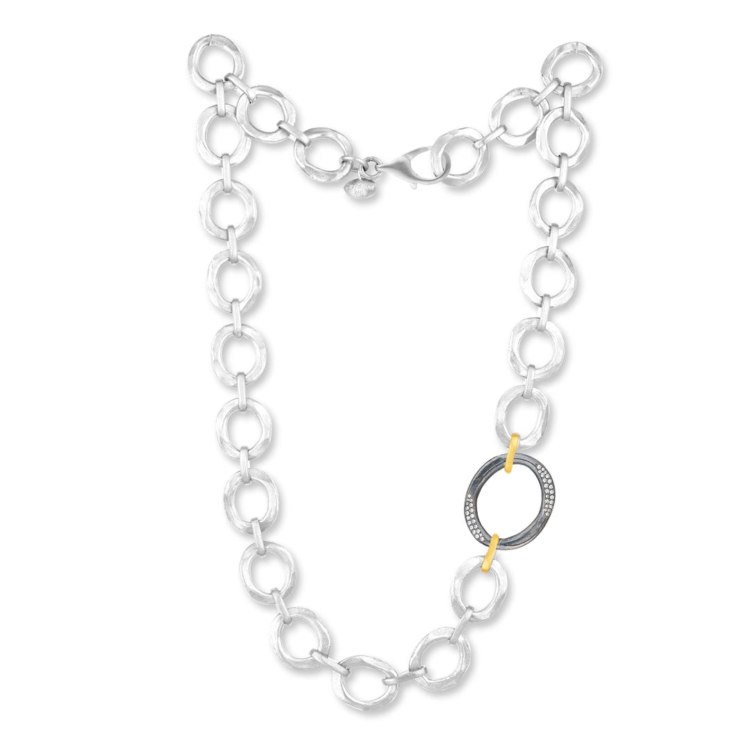 "Orion" Handmade Sterling Silver, Oxidized Silver, 24K Yellow Gold & Diamond Necklace
