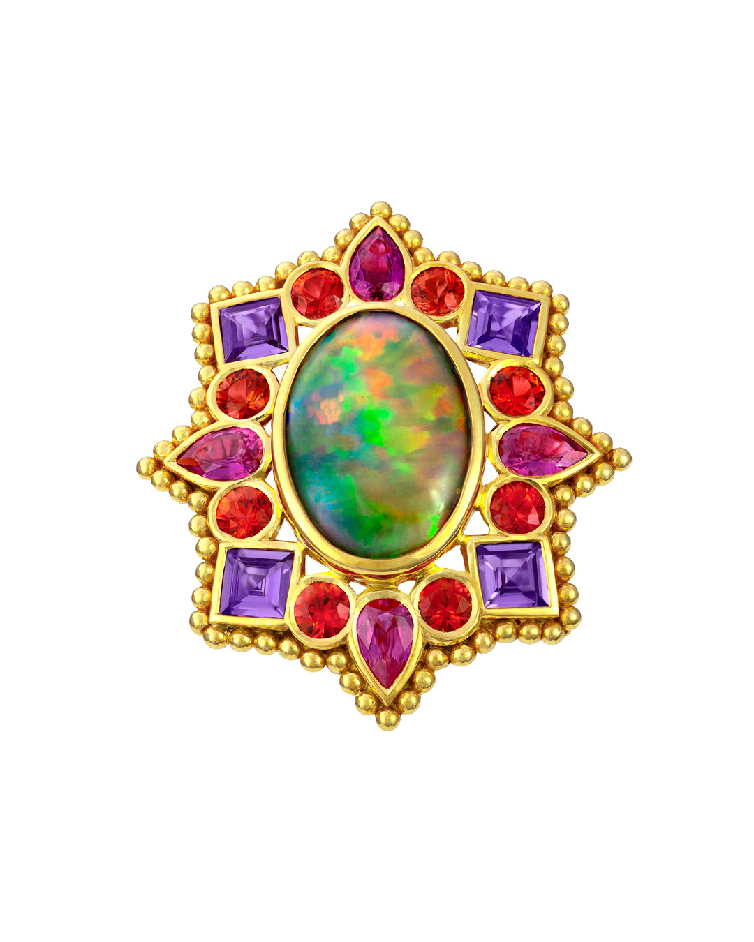 18K Yellow Gold Opal and Sapphire Pendant