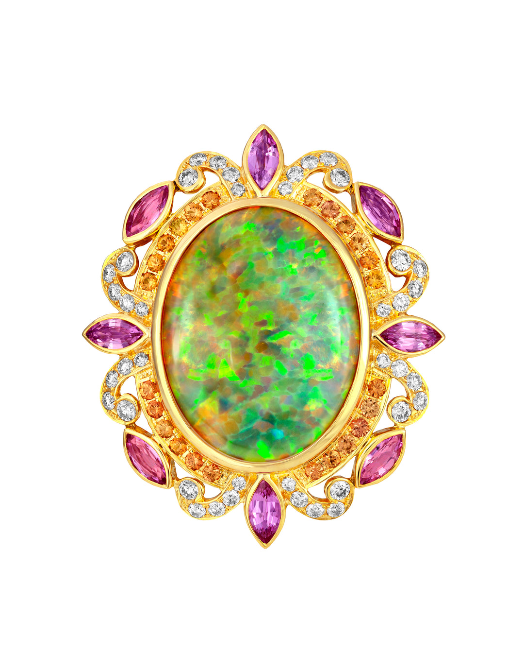18K Yellow Gold Opal, Sapphire and Diamonds Pendant