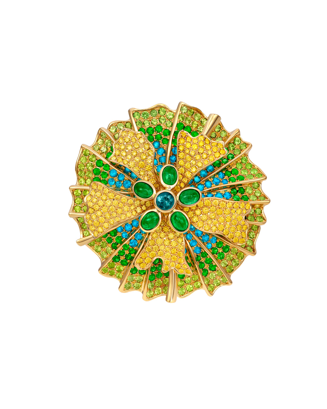 18K Yellow Gold Tsavorite, Apatite, Emerald, Peridot, Diamond and Tourmaline Pendant