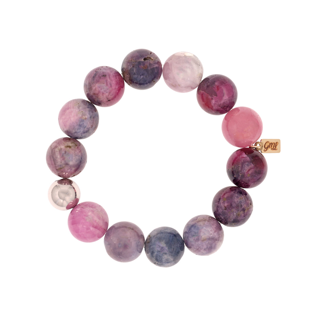 Heated Pink and Blue Sapphire 14mm Beaded Stretchable Bracelet