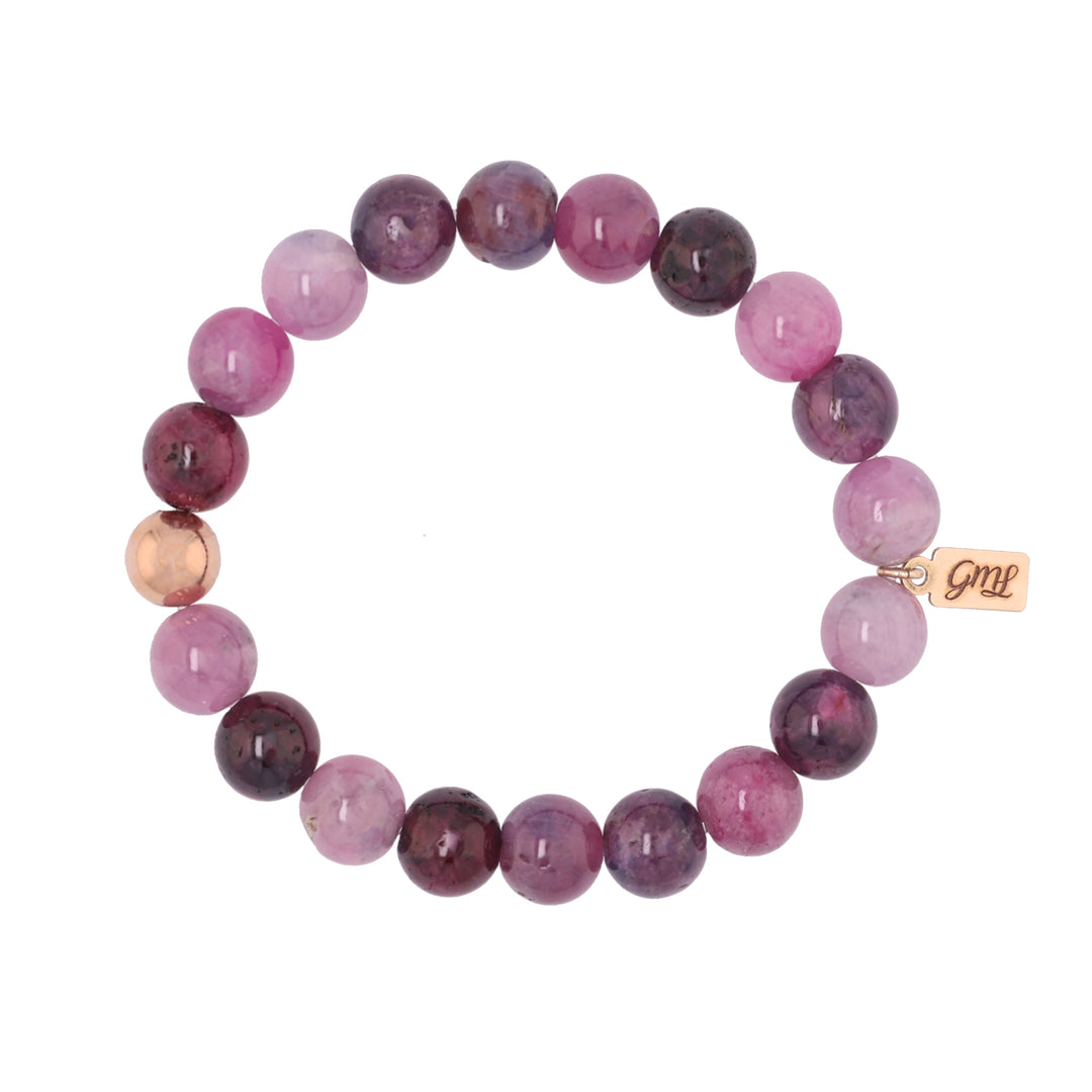 Heated Pink Sapphire, 9 mm, Beaded Stretchable Bracelet