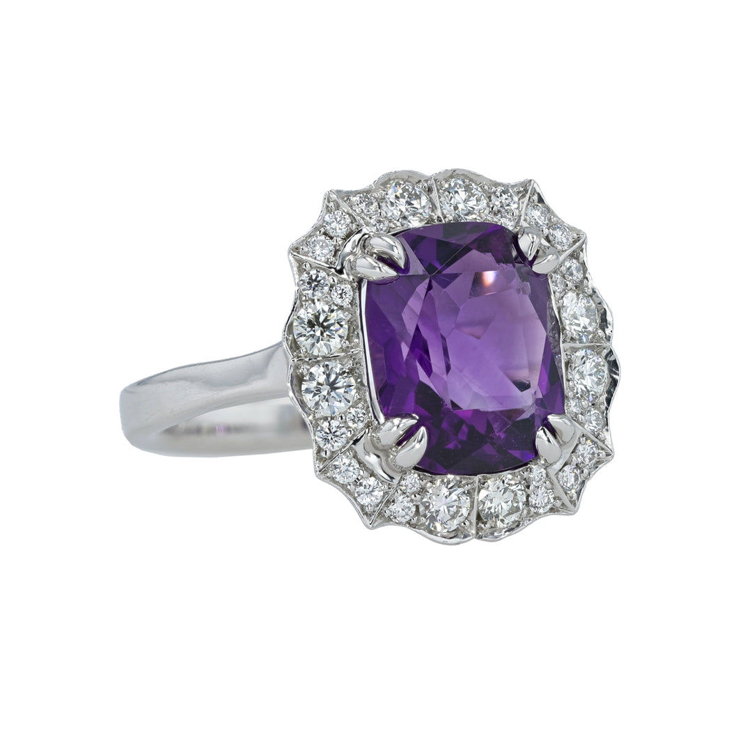 Platinum Hyde Pave Diamonds & Amethyst Ring