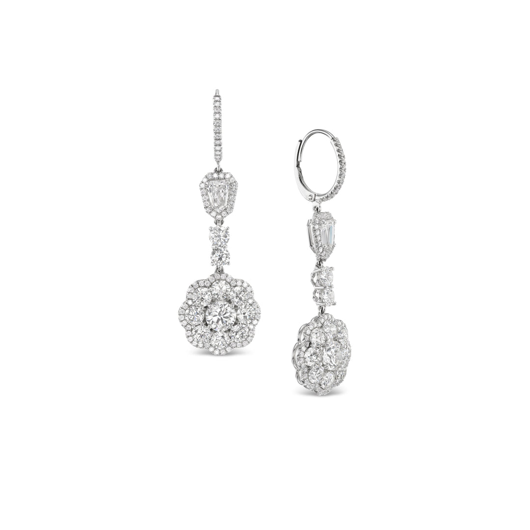 Platinum & Diamond Flower Drop Earrings