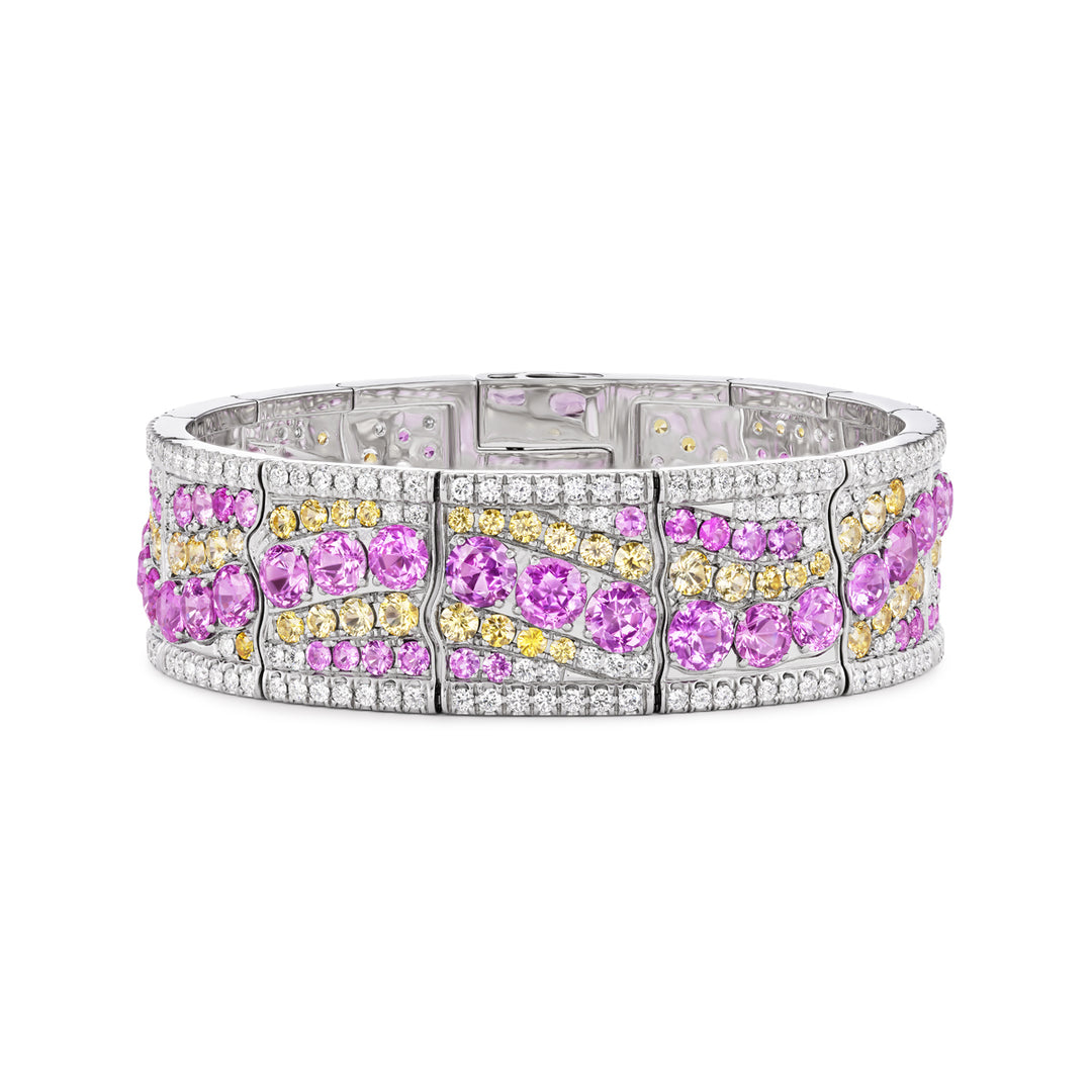 Platinum, Diamond, and Pink and Yellow Sapphire One of a Kind Bracelet!