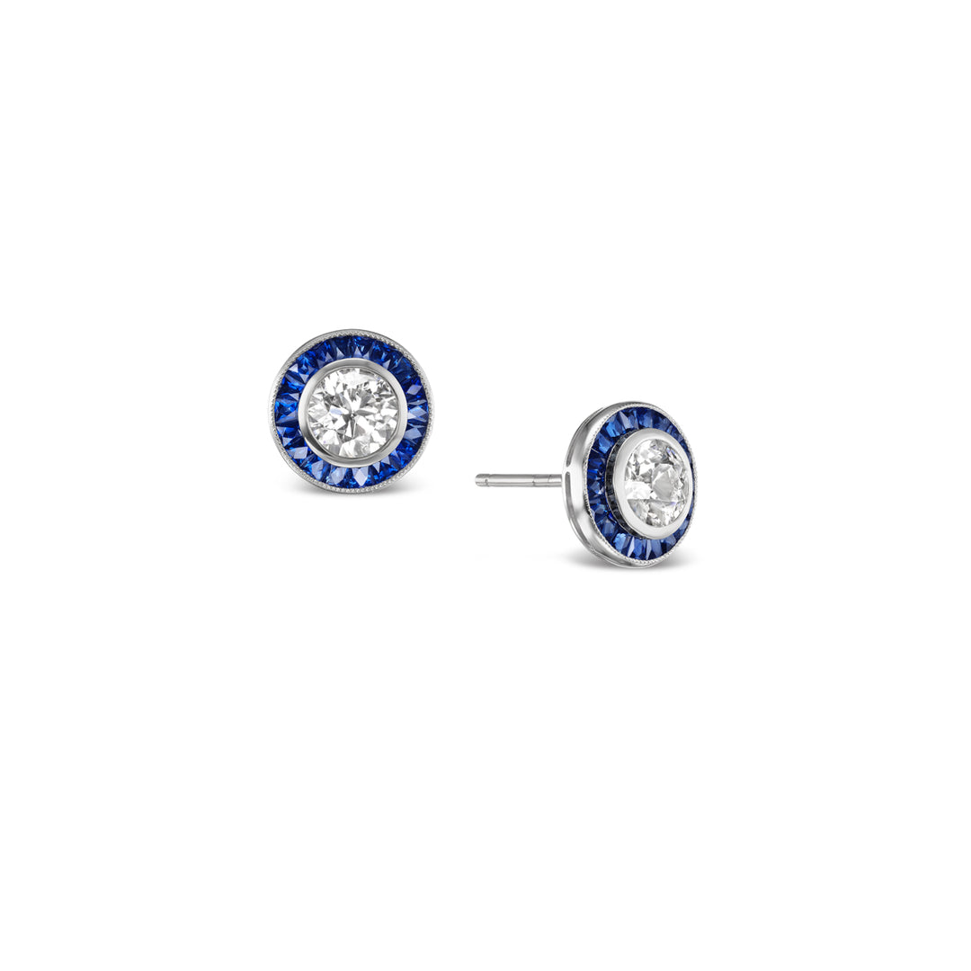 Platinum, Sapphire & Diamonds Round Stud Earrings