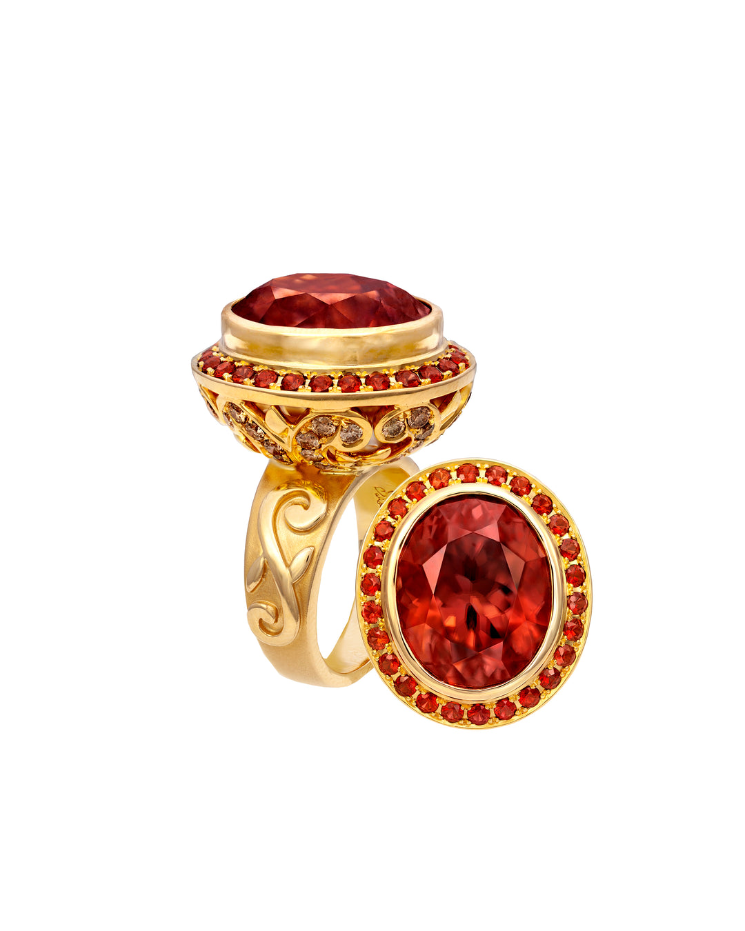 18K Yellow Gold Zircon, Diamond and Garnet Ring