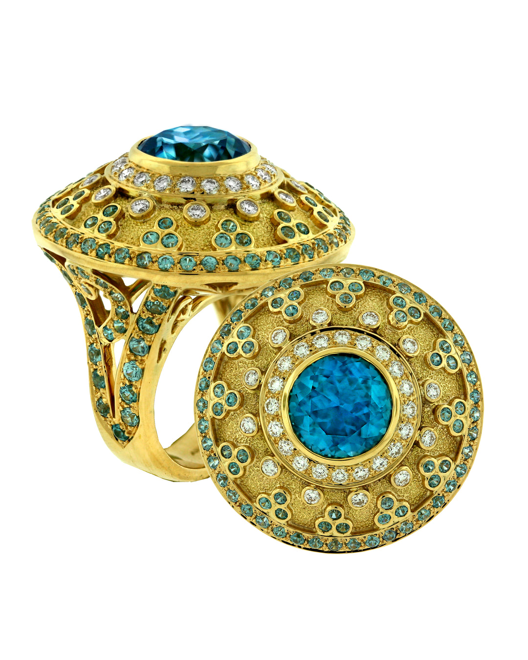 18K Yellow Gold Zircon and Diamond Ring “Hathor”