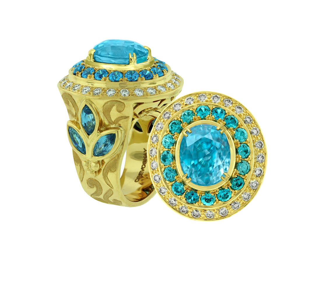 18K Yellow Gold Zircon and Diamond Ring