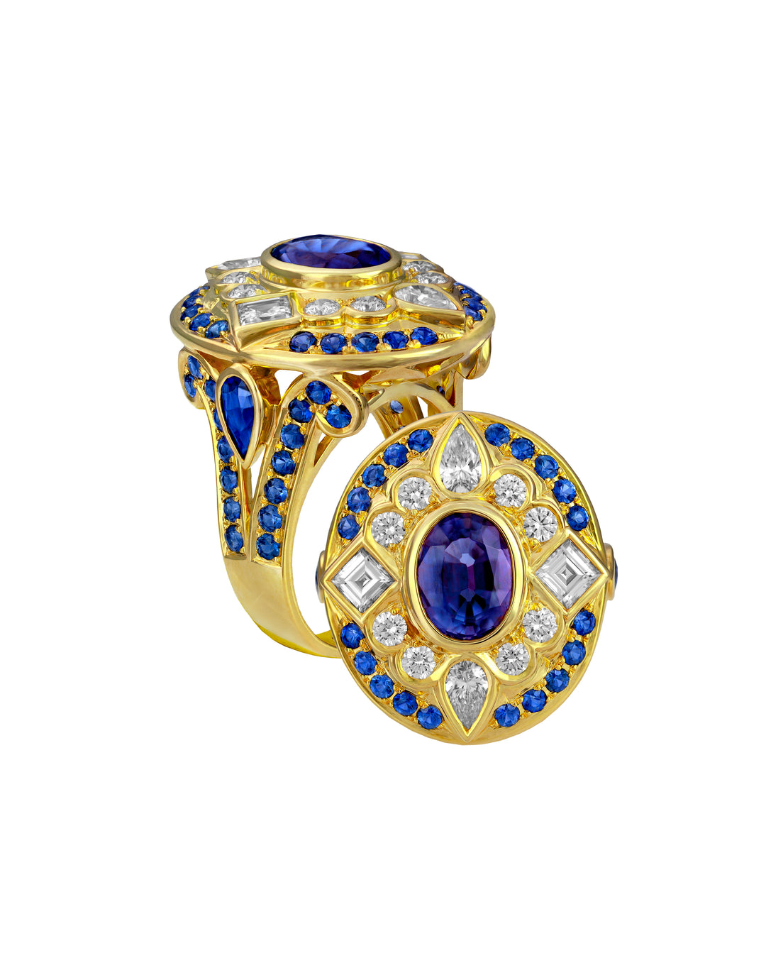 18K Yellow Gold Sapphire and Diamond Ring “Beyond Blue”