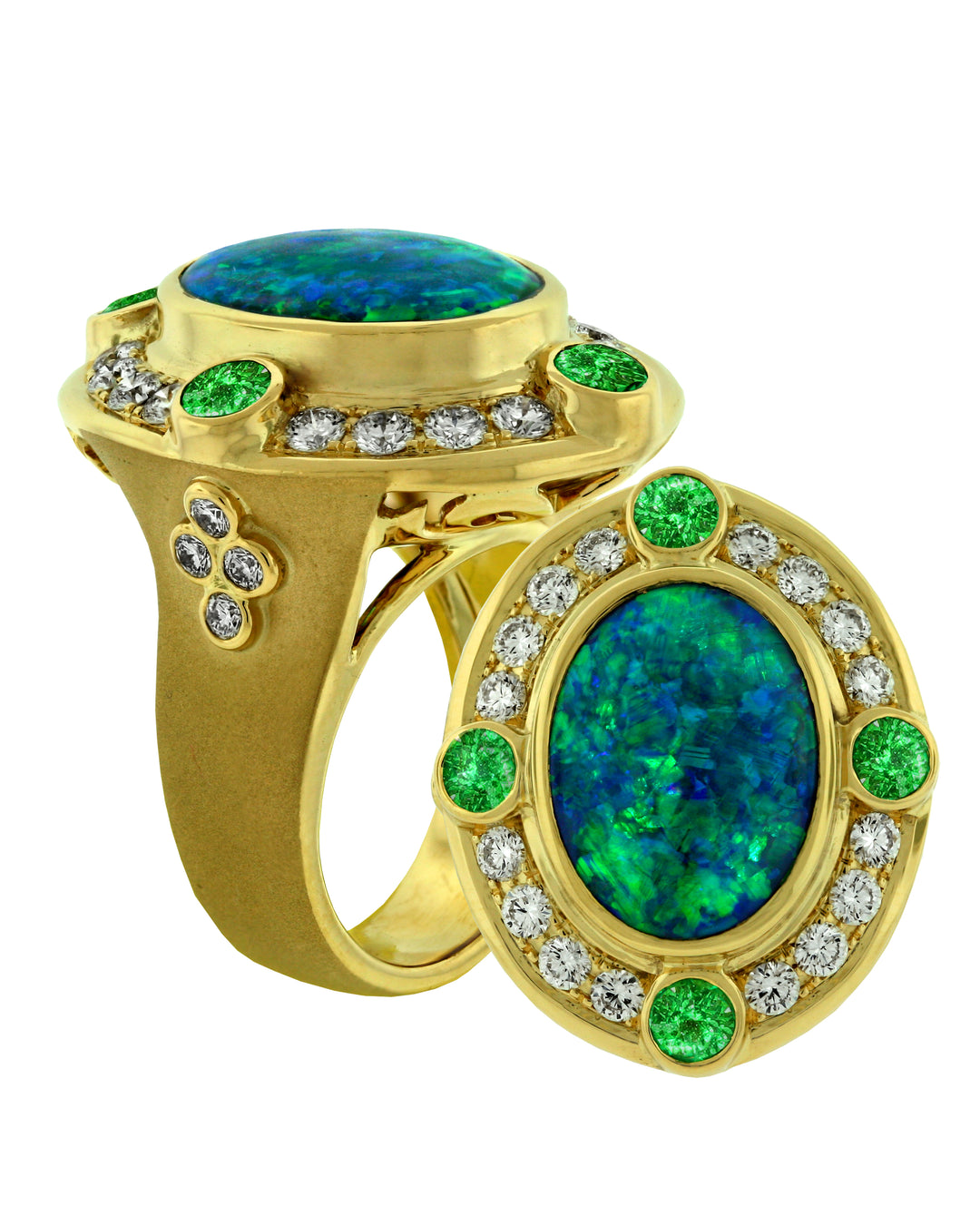 18K Yellow Gold Opal, Emerald and Diamond Ring “Lady Hermione”