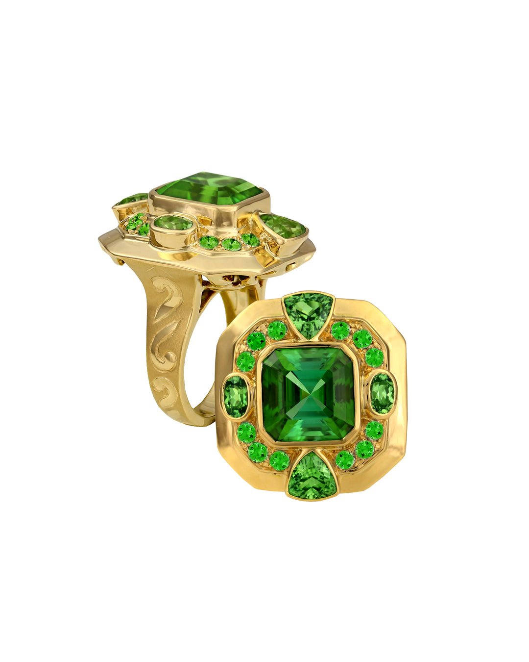18K Yellow Gold Tourmaline, Garnet and Tsavorite Ring